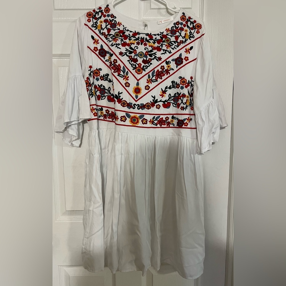 White Dress with Floral Embroidery